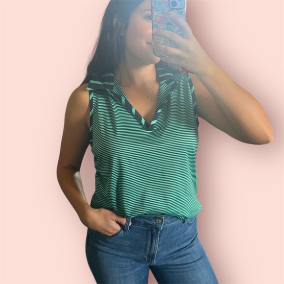 Bette & court Green Striped Golf Tank women’s size Large casual collared polo - Picture 1 of 9